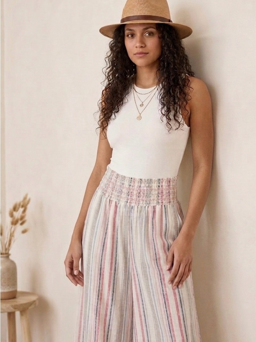 NWT Rewash Linen Blend Coastal Stripe Wide Leg Pants M - Picture 4 of 9